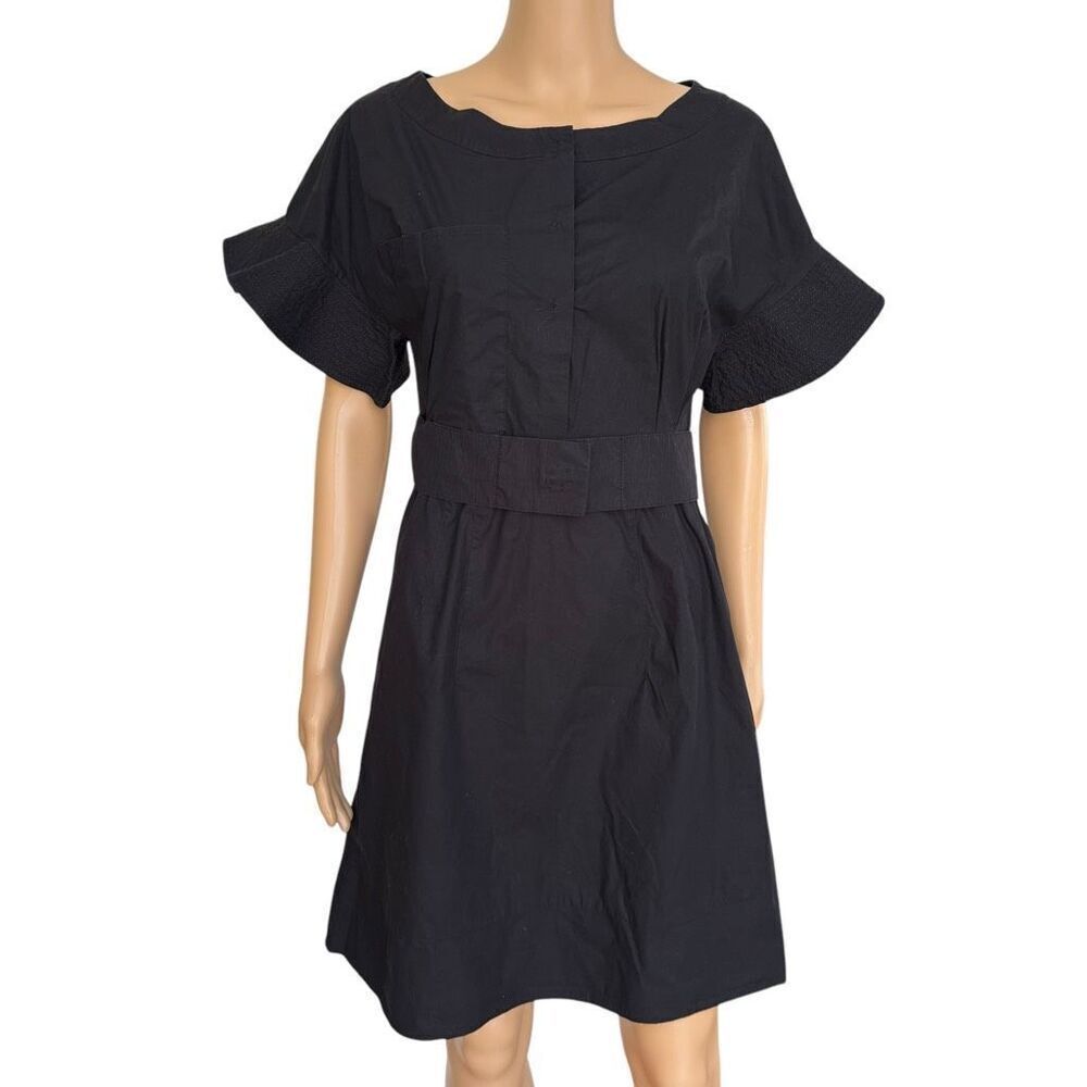 Schumacher Black Short-Sleeve Belted A-Line Dress Women’s Size S cotton